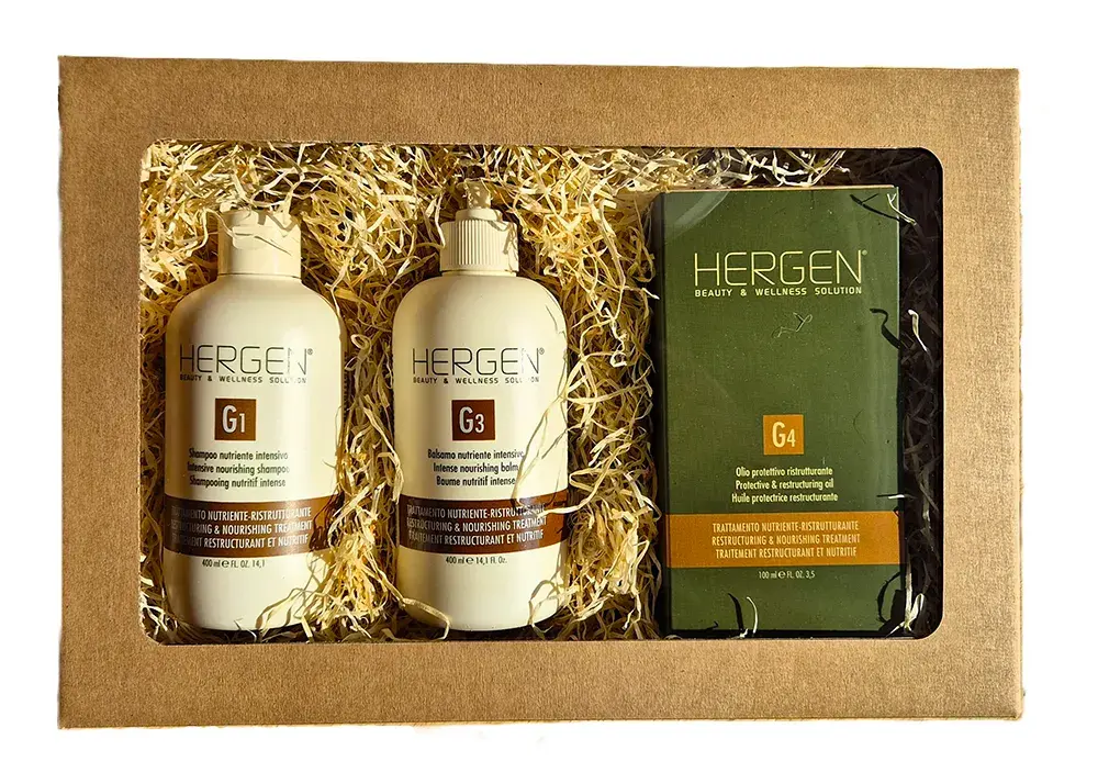 Bes Hergen dárková sada – šampon G1, bezoplachový balzám G3 a vyživující olej G4
