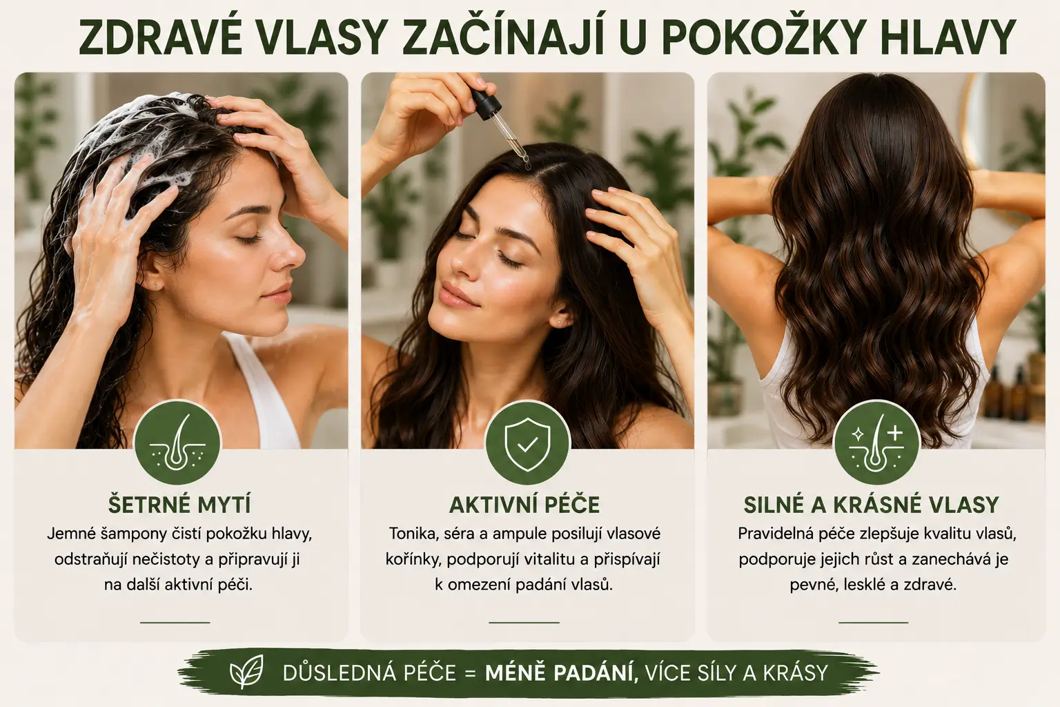 Žena se zdravými dlouhými vlasy – péče proti padání vlasů